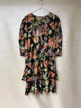 Vintage Statements Floral Print Tiered Dress Size 8